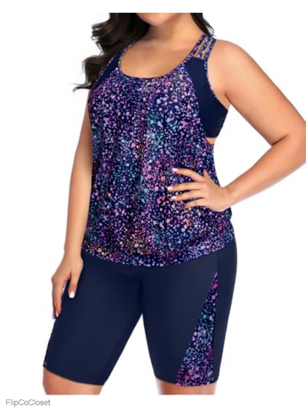 Plus Size Tankini Swimsuit with Shorts 2PC Tummy Control Bathing Suit